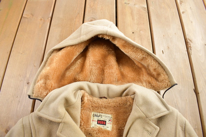 Vintage 1970s Craft Sportswear 100% Wool Toggle Button Up Fur Lined Jacket Made In Canada image 5