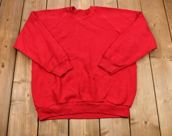 Vintage 1990s Fruit Of The Loom Red Raglan Sweatshirt / 90s Crewneck / Blank Pullover / Vintage Athleisure / Streetwear / Made in USA