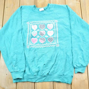 Vintage 1990s Cute Hearts Graphic Print Crewneck Sweater / 90s Crewneck / Grandma Sweater / Streetwear / Made In USA / Love Theme