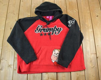 Vintage 1990s Grumpy Disney Fleece Hoodie / Vintage Sweatshirt / Vintage Disney / Mickey / Embroidered / Made In USA