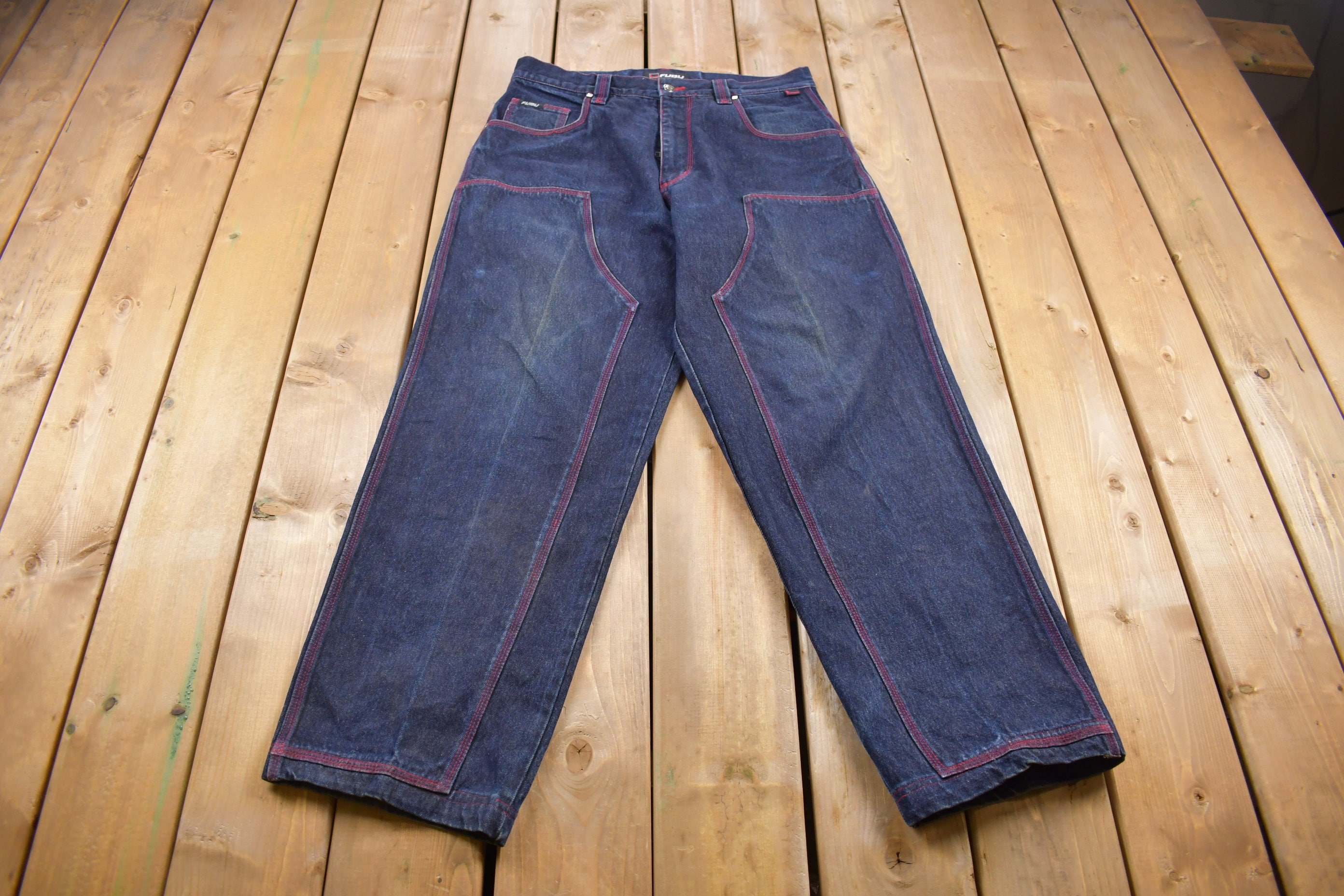 Vintage 1990s FUBU Contrast Stitch Double Knee Size 34 X 34