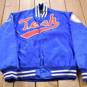 Vintage 1980s Tech Baseball Embroidered Satin Bomber Jacket / Athleisure / Streetwear / Athletic Sportswear / Streetwear / Baseball