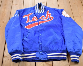 Vintage 1980s Tech Baseball Embroidered Satin Bomber Jacket / Athleisure / Streetwear / Athletic Sportswear / Streetwear / Baseball
