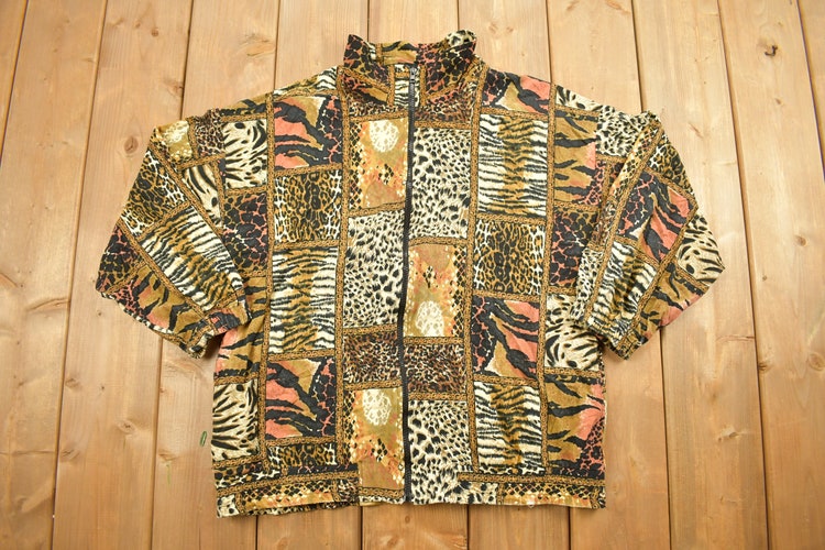 Vintage 1990s Erin London All Over Print Windbreaker Jacket / Leopard /  Athletic Spring Summer Sportswear / Streetwear / Athleisure / Active -  Jackets & Coats