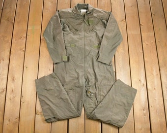 Vintage 1992  Military Flyer Coverall Jumpsuit / Vintage Coveralls / Militaria / Distressed Coveralls / Sage Green / Fire Resistant