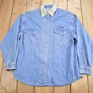 Vintage 1990s Union Bay Embroidered Denim Button Up Shirt / 1990s Button Up / Vintage Flannel / Basic Button Up