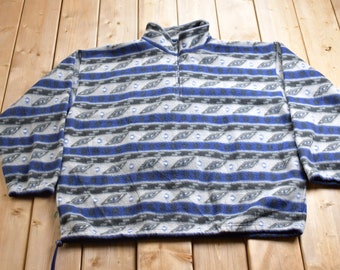 Suéter vintage de los años 90 Fieldmaster Abstract Fleece con cremallera / Outdoorsman / Suéter de los 90 / Streetwear / Senderismo / Forro polar con cremallera / Abstracto