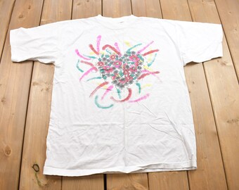 Vintage 1990s Floral Graphic T Shirt / Vintage T Shirt / Rare Vintage / Streetwear / Single Stitch / Women's Vintage