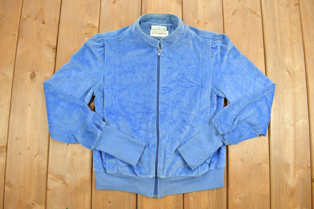 Vintage 1980's Ultrasport Blue Zip up Velour Jacket / 90s