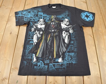 Vintage 1996 Star Wars Darth Vader Stormtroopers grafisch T-shirt met all-over print maat L Gemaakt in de VS, enkel stiksel