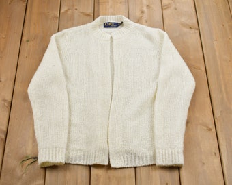 Jersey de punto LeRoy vintage de los años 80 / Cárdigan vintage de los 80 / Jersey estampado / Para exteriores / Tejido a mano / Cárdigan vintage / Hecho en Hong Kong