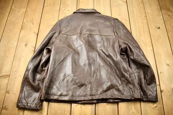 Vintage 1980s Brown Leather Button up Jacket / Chocolate Brown