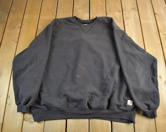 Vintage 1990s Distressed Carhartt Thermal Lined Crewneck Sweatshirt Mens 3XL Tall  / Workwear / 90s Heavyweight Sweater