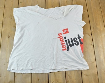 Vintage 1980s Nike Tennis Graphic T-Shirt / Swoosh / Nike Swoosh / Nike Vintage / Small Swoosh / Big Swoosh / Nike Check