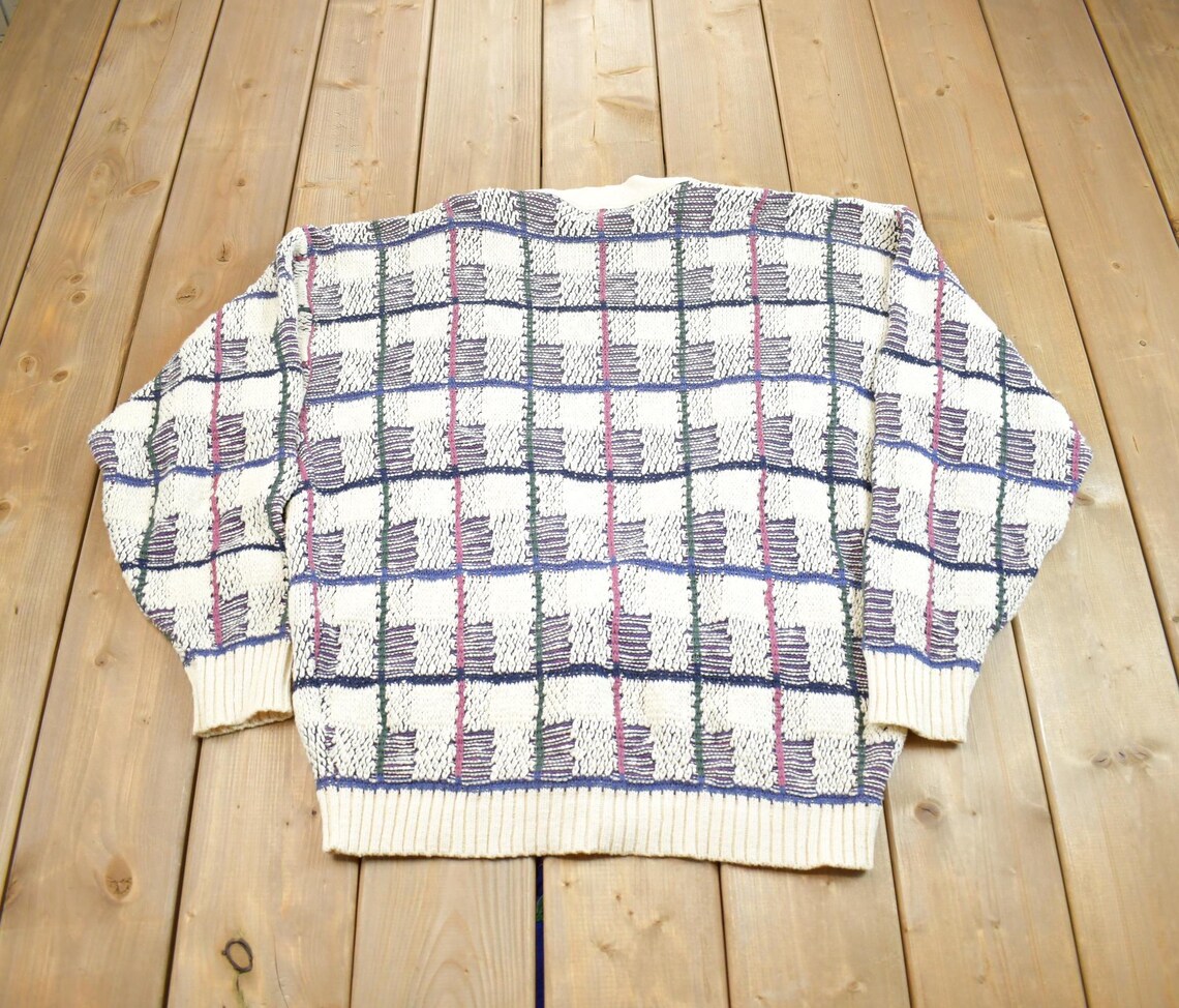 Vintage 1990s Crossings Knit Abstract Pattern Cardigan Sweater Made In USA, foto 2 di 5