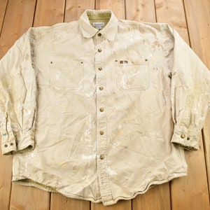 Vintage 1990s Heavy Weight Carhartt Paint Splattered Button Up Shirt / 1990s Button Up / Vintage Flannel / Vintage Workwear
