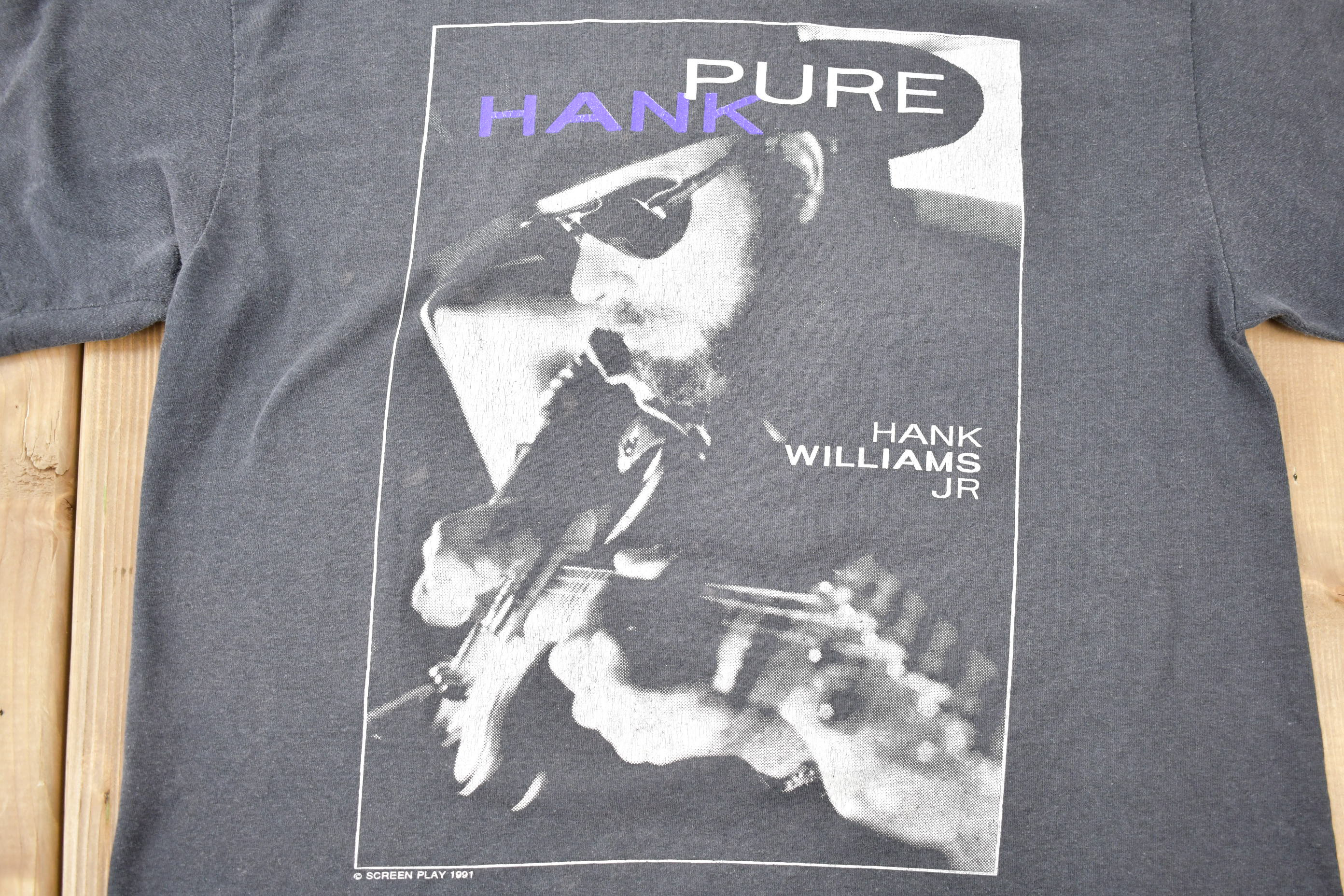 Vintage 1991 Hank Williams Jr Fan Club Pure Hank Tour Graphic T 