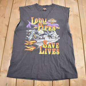 Vintage 1994 Fink&#39;s Harley Davidson Zanesville Ohio T-Shirt / Single Stitch / Made In USA / Loud Pipes Save Lives / Distressed