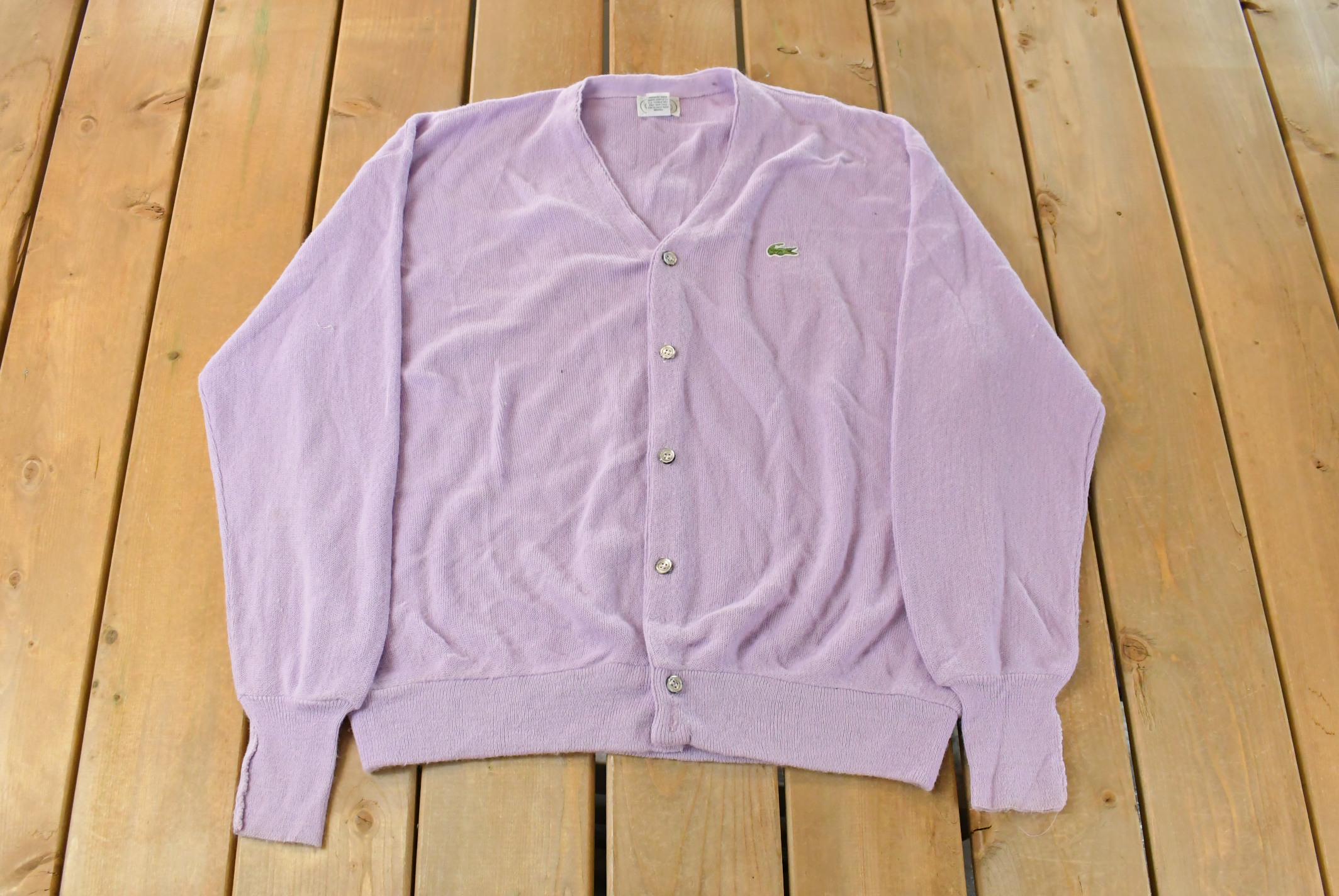 Vintage 1980s Izod Lacoste Knit Cardigan Sweater Men's XL / 80s Acrylic Golf Sweater / Button Up / Made In USA
