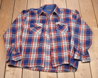 Vintage 1990s Woodland Plaid Button Up Shirt / 1990s Button Up / Vintage Flannel / Plaid Flannel / Casual Shirt / Formal Shirt