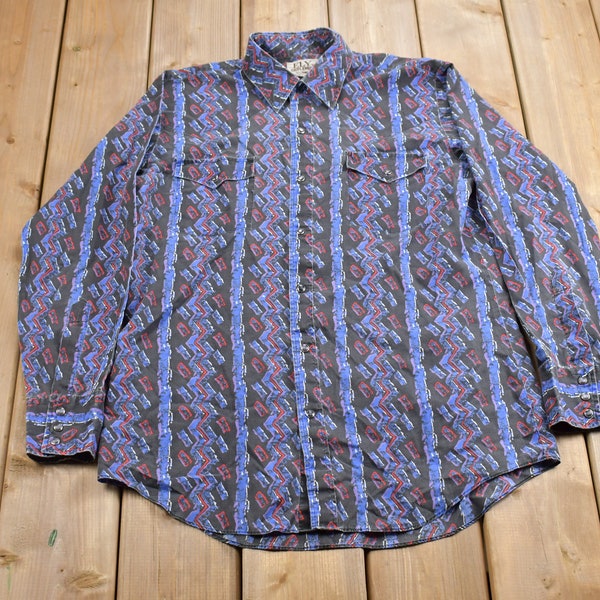 Vintage 1980s Ely Cattleman Abstract Pattern Western Style Button Up Shirt / 1980s Shirt / Western / Cowboy Shirt / Rodeo Shirt / Funky