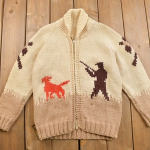 Vintage 1960s Hunting Cowichan Knit Cardigan Sweater / Outdoor 