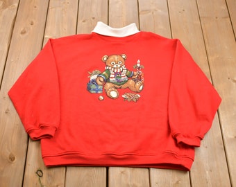 Vintage 1990s Christmas Teddy Bear Crewneck / Made in USA / 90s Crewneck / Animals / Vintage Sweatshirt / American Streetwear