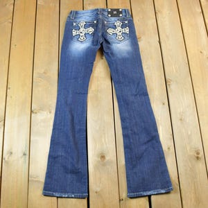 Vintage Y2K Miss Me bedazzled lage taille jeans maat 26 x 31 / bootcut jeans / Y2K-stijl / geborduurde jeans / jaren 2000 / contrasterende stiksels