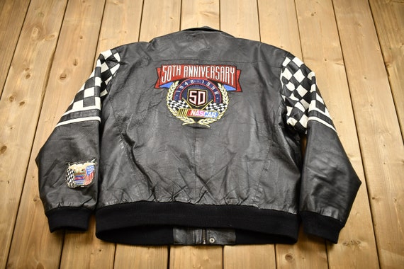 Vintage 1998 Nascar 50th Anniversary Jeff Hamilton Leather Racing Jacket / Patchwork / Streetwear Fashion / Automotive Apparel / Color Block