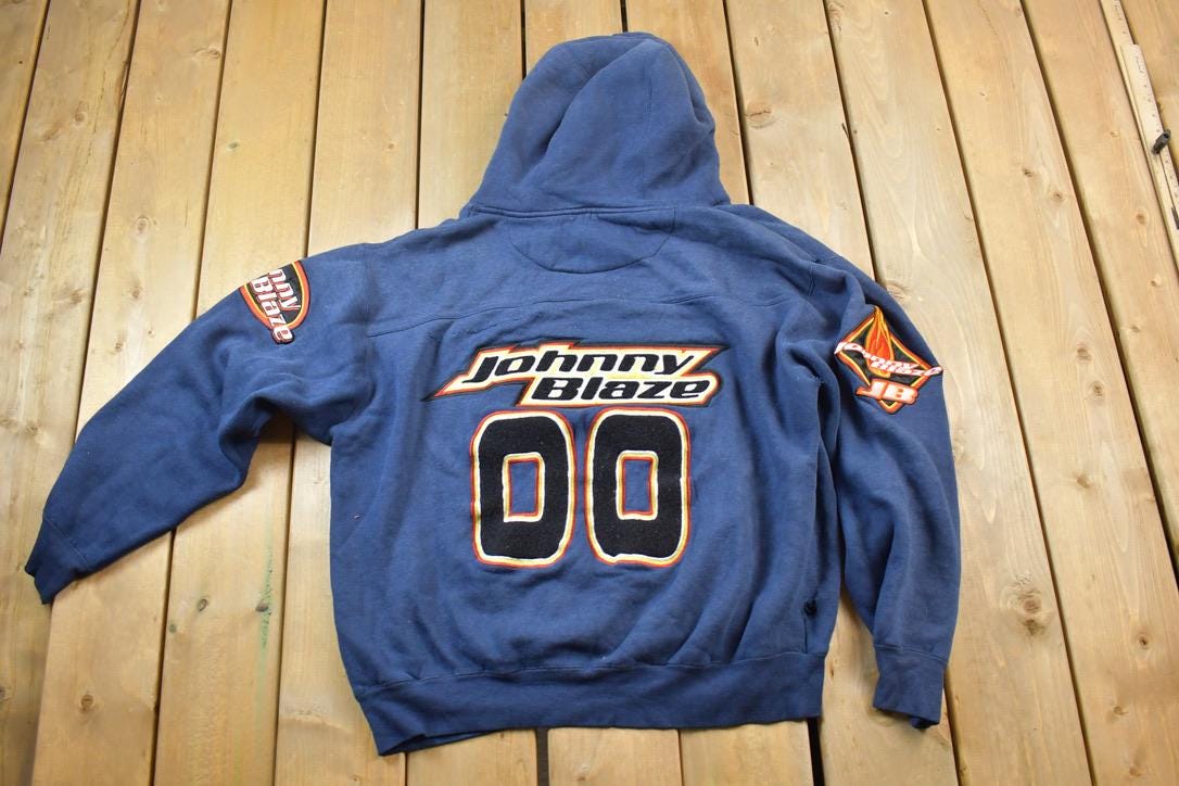 Vintage 1990s Johnny Blaze Graphic Embroidered Hoodie / 90s Hoodie