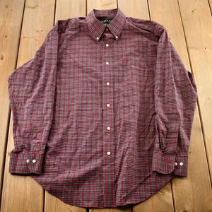 Vintage 1990s Polo Ralph Lauren Checkered Tartan Pattern Long Sleeve Button Down Shirt / Vintage Menswear / Professional Look