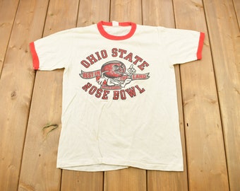 Vintage 1970s Ohio State University Collegiate Rosebowl Theme Ringer T-Shirt / Americana / True Vintage / Made In USA