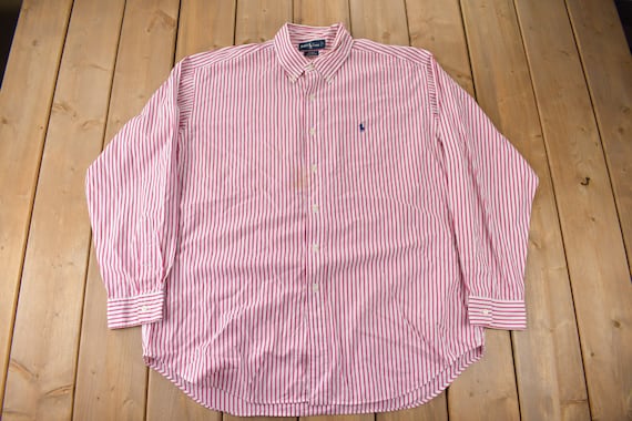 Vintage 1990s Ralph Lauren Pink Striped Button up Blake Dress Shirt Size  XXL - Etsy