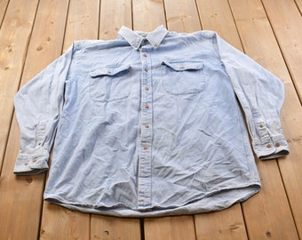 Vintage 1990s Blank Denim Button Up Shirt / 1990s Button Up / Vintage Jean Shirt / Basic Button Up / Vintage Denim / 90s Jean Button Up