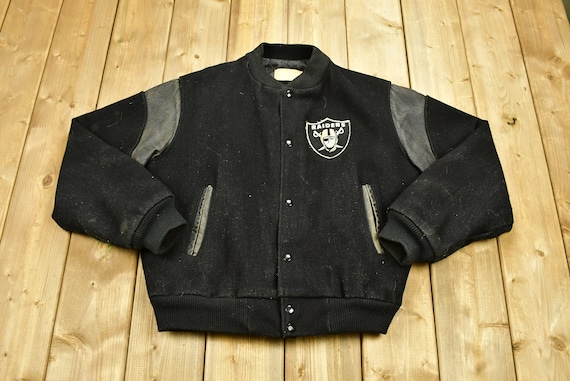 Vintage 1990's Oakland Raiders Leather Letterman … - image 2