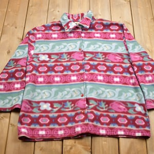 Vintage 1990s Carroll Reed Abstract Floral Fleece Sweater / Outdoorsman / 90s Sweater / Streetwear / Hiking / Fleece Button Up / Canada
