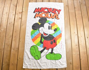 Vintage 1980s Walt Disney Mickey Mouse Graphic Beach Towel / Beachwear / Vintage Disney / 100% Cotton / Franco