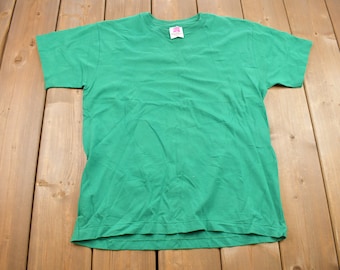 Vintage 1980s Hanes Blank Green T Shirt / Vintage T Shirt / Rare Vintage / Streetwear / Single Stitch / Made In USA