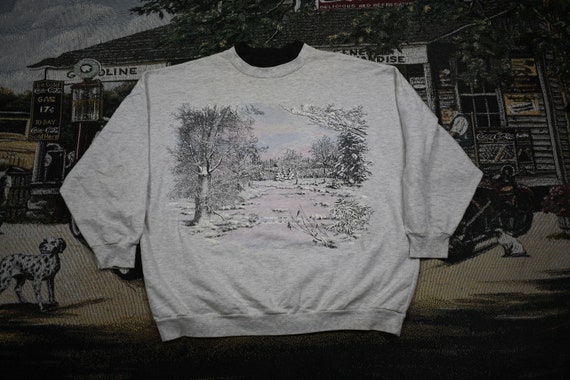 90s Crewneck / Nature / Forest Print / Vintage Ani