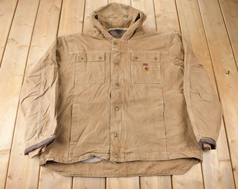 Vintage Y2K Carhartt Fleece Lined Hooded Work Jacket Size 2XL
