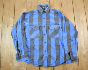 Vintage 1990s Blue Plaid Button Up Flannel Shirt