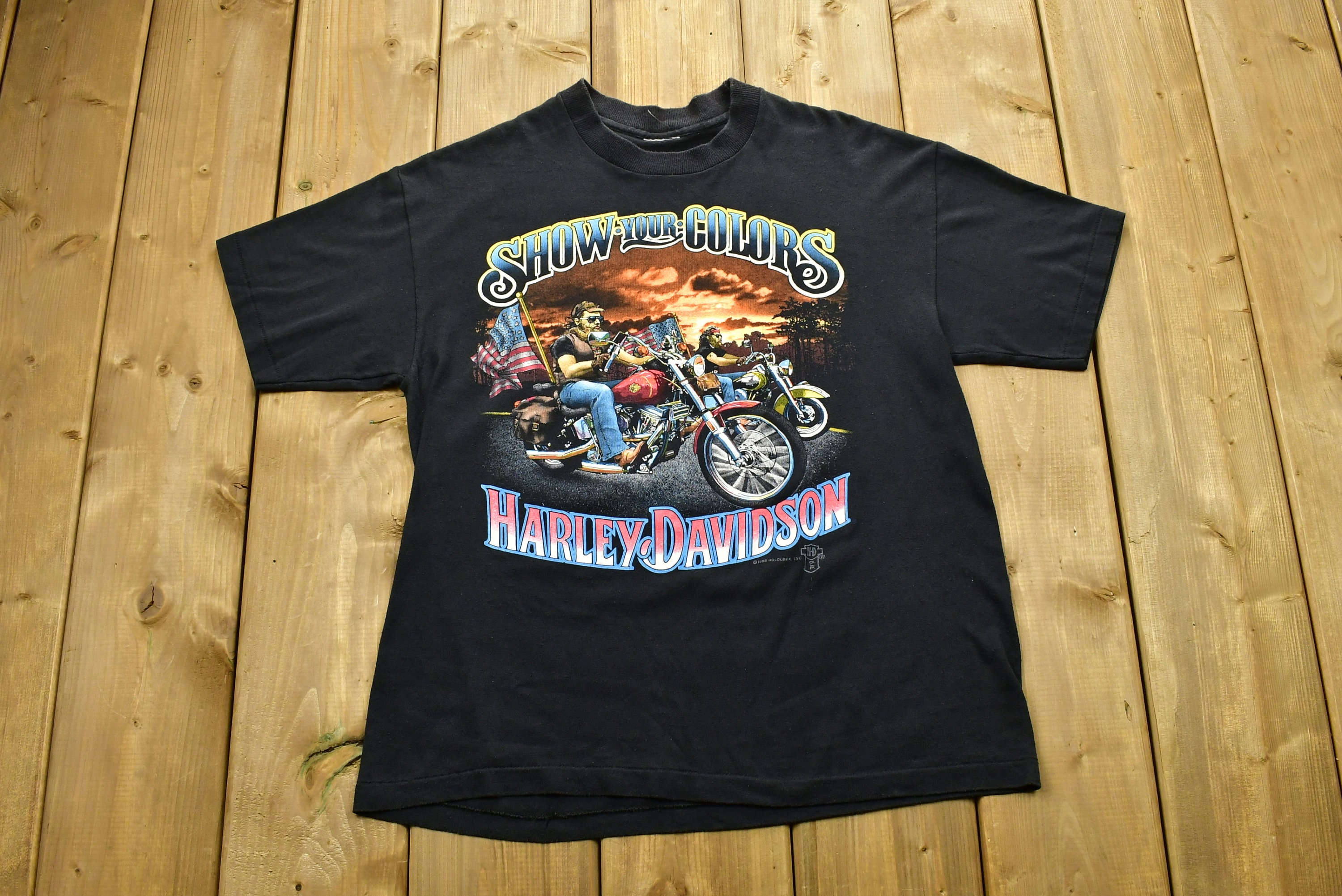 Vintage 1988 Harley Davidson Motorcycles Puerto Rico 3D Emblem T