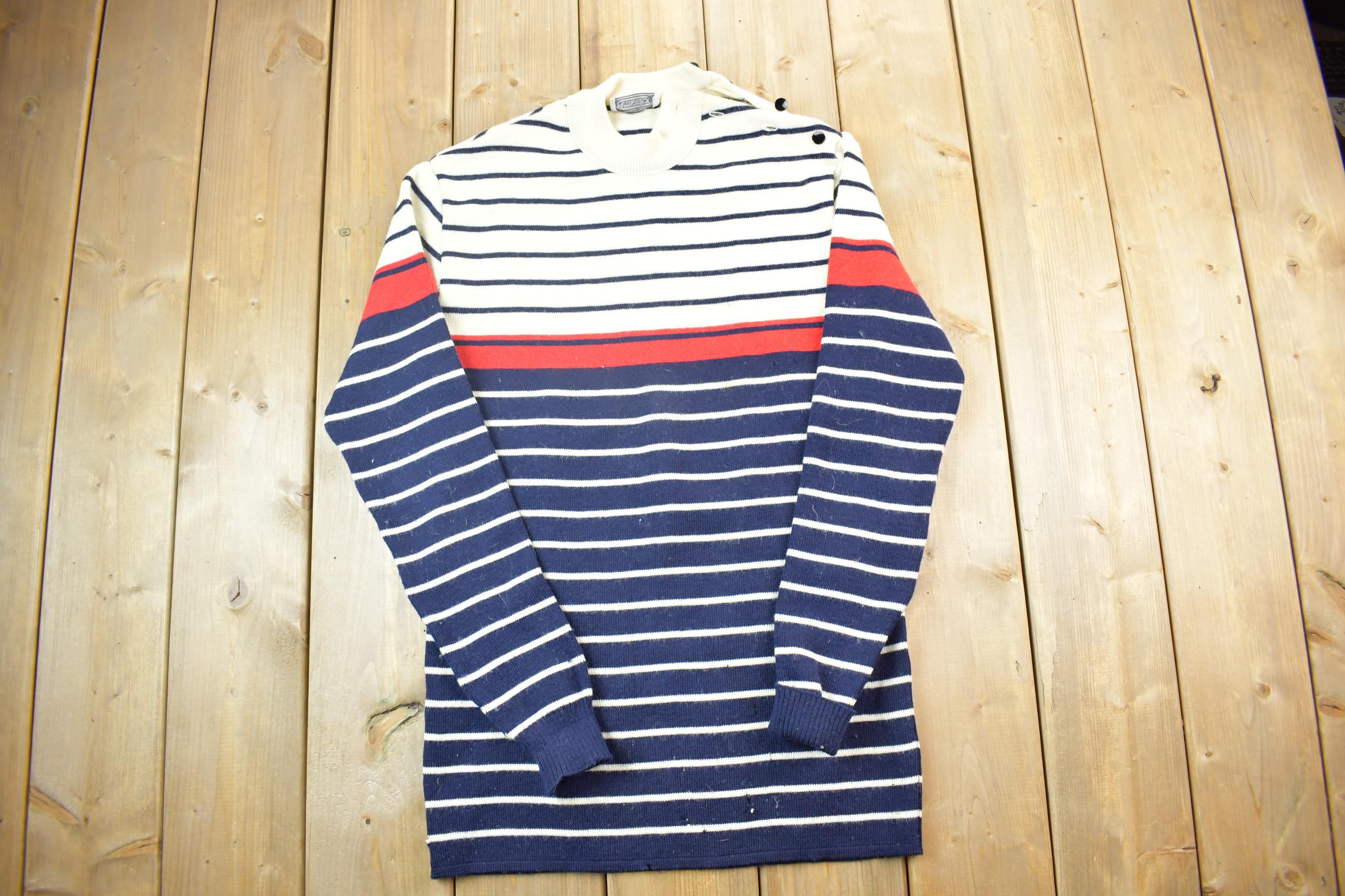 Vintage 1990s Amor Lux Made In France Knit Crewneck Sweater / 90s Crewneck / Made In France / Preppy Striped Heavy Cotton