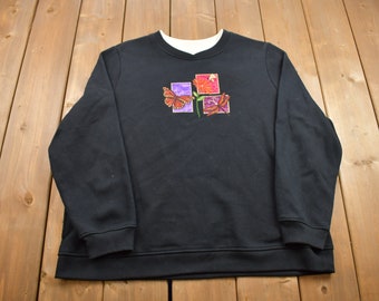 Vintage 1990s Butterfly and Flowers Crewneck Sweatshirt / 90s Crewneck / Essential / Streetwear / 90s / Women's Vintage
