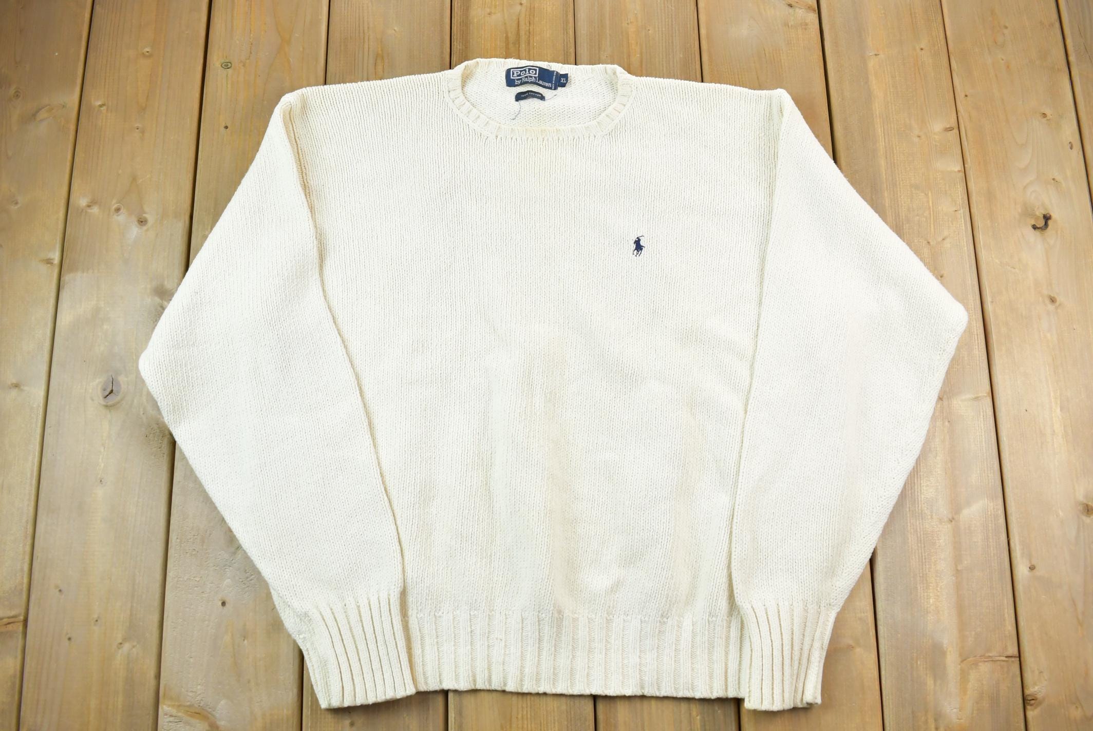 Vintage 1990s Polo by Ralph Lauren Tan Knit 100% Cotton Crewneck