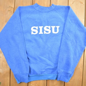 Vintage 1990s Blue Sisu Graphic Crewneck Sweatshirt / 90s Crewneck / Made In USA / Streetwear / Graphic Print / SISU