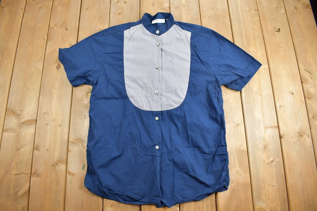 Vintage 1990s Mandarin Collar Button up Short Sleeve Shirt Vintage 1990s Mandarin Collar Button up Short Sleeve Shirt