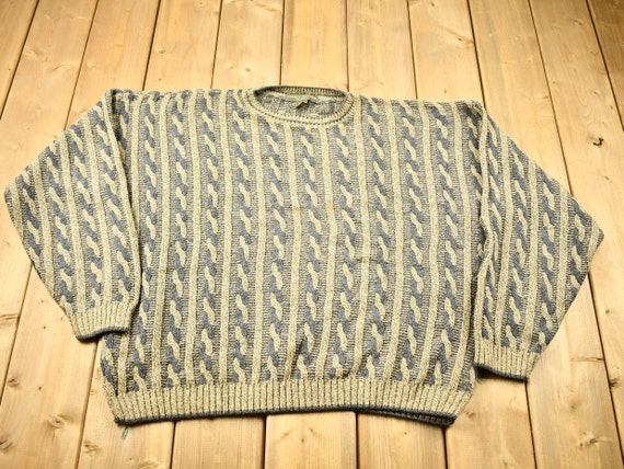 Vintage 1990s Liberty Sweaters 3D Cable Knit Crew… - image 1