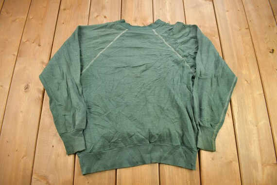 Vintage 1960s Blank Faded Forest Green Crewneck S… - image 2