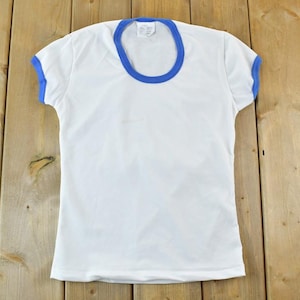 Vintage 1980s Blank White Ringer Single Stitch T-Shirt  / 80s Vintage Souvenir Tee / Rare Vacation Tee / Summer Shirt Made In USA
